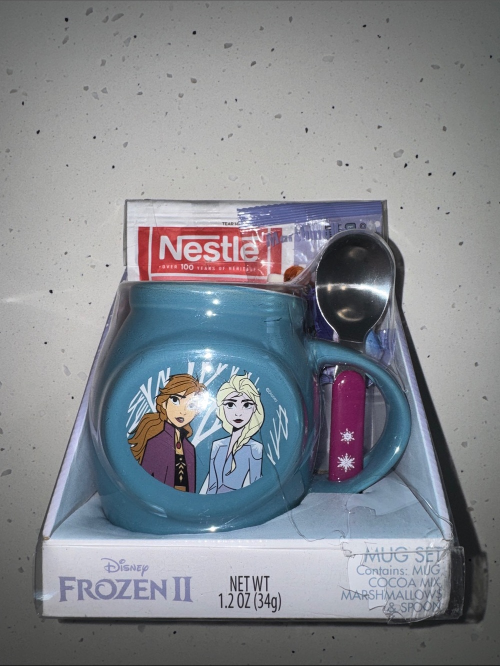 Frozen II Anna & Elsa Blue Mug Set with Spoon and Nestlé Cocoa